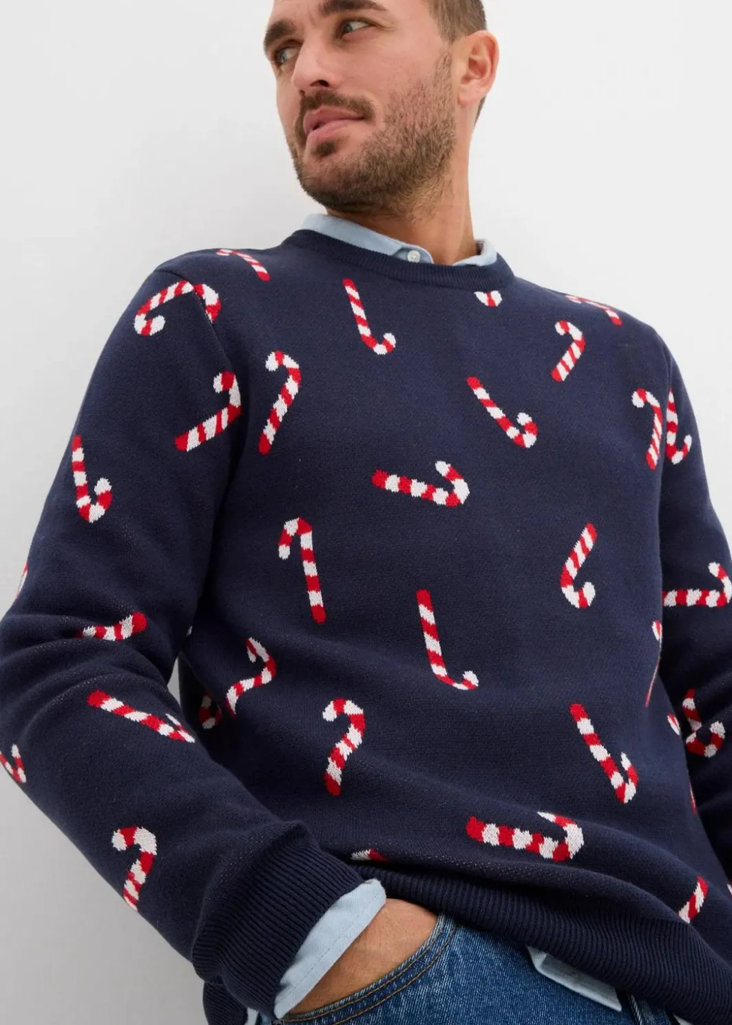 Herren bonprix Große Größen|Pullover & Strickjacken|Feinstrickpullover mit Weihnachtsmotiv aus weichem Baumwollmix