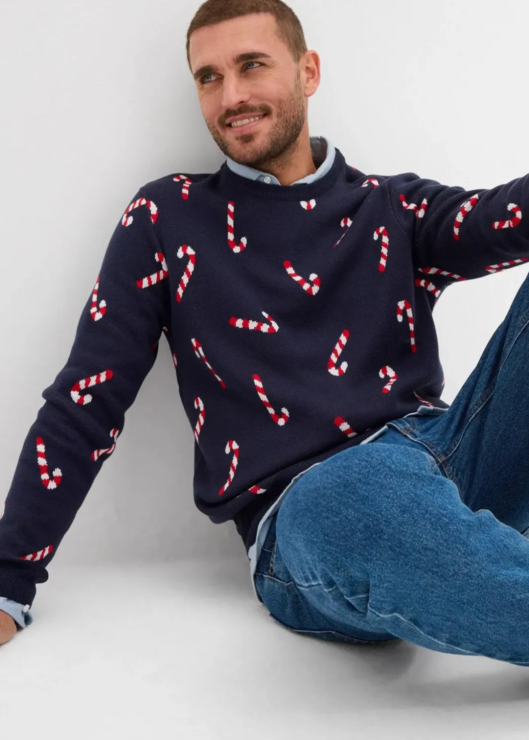 Herren bonprix Große Größen|Pullover & Strickjacken|Feinstrickpullover mit Weihnachtsmotiv aus weichem Baumwollmix