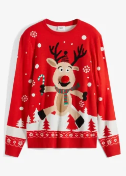 Herren bonprix Große Größen|Pullover & Strickjacken|Feinstrickpullover mit Weihnachtsmotiv