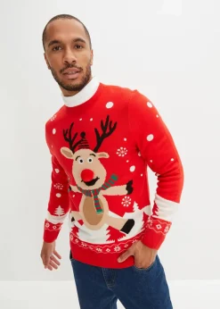 Herren bonprix Große Größen|Pullover & Strickjacken|Feinstrickpullover mit Weihnachtsmotiv