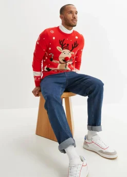 Herren bonprix Große Größen|Pullover & Strickjacken|Feinstrickpullover mit Weihnachtsmotiv