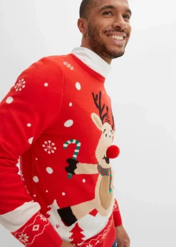 Herren bonprix Große Größen|Pullover & Strickjacken|Feinstrickpullover mit Weihnachtsmotiv