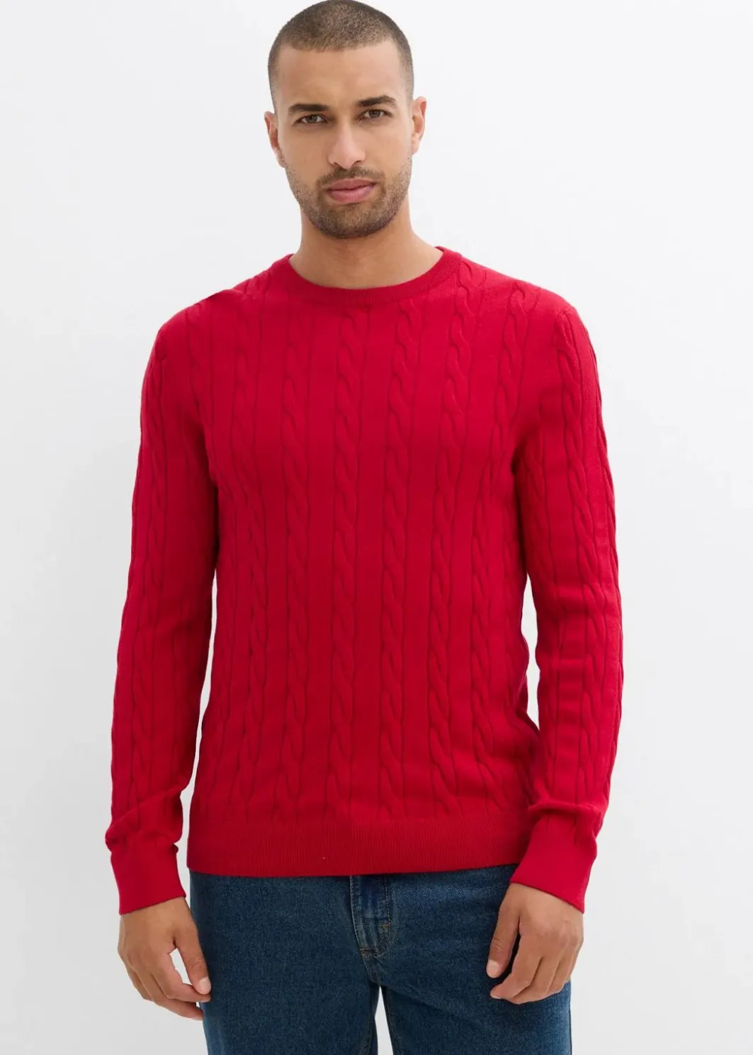 Discount Feinstrickpullover mit Zopfmuster aus weichem Baumwollmix , Slim Fit Herren Pullover & Strickjacken|Große Größen