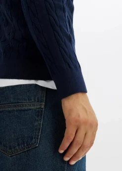 Herren bonprix Pullover & Strickjacken|Große Größen|Feinstrickpullover mit Zopfmuster aus weichem Baumwollmix , Slim Fit