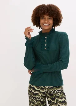 Best Feinstrick-Shirt mit Chiffon-Volants Damen Shirts & Tops|Nachhaltigere Materialien