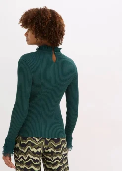Best Feinstrick-Shirt mit Chiffon-Volants Damen Shirts & Tops|Nachhaltigere Materialien