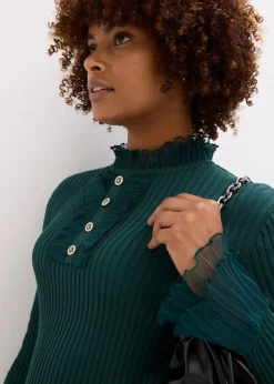 Best Feinstrick-Shirt mit Chiffon-Volants Damen Shirts & Tops|Nachhaltigere Materialien