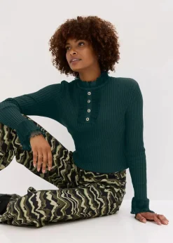 Best Feinstrick-Shirt mit Chiffon-Volants Damen Shirts & Tops|Nachhaltigere Materialien