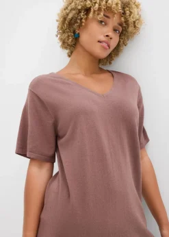 Damen bonprix Shirts & Tops|Strickmode|Feinstrickshirt mit Leinen