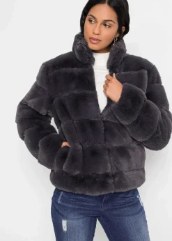 Outlet Fellimitat-Jacke mit Reißverschluss Damen Jacken & Mäntel|Bekleidung·Hosen