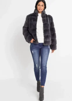 Outlet Fellimitat-Jacke mit Reißverschluss Damen Jacken & Mäntel|Bekleidung·Hosen