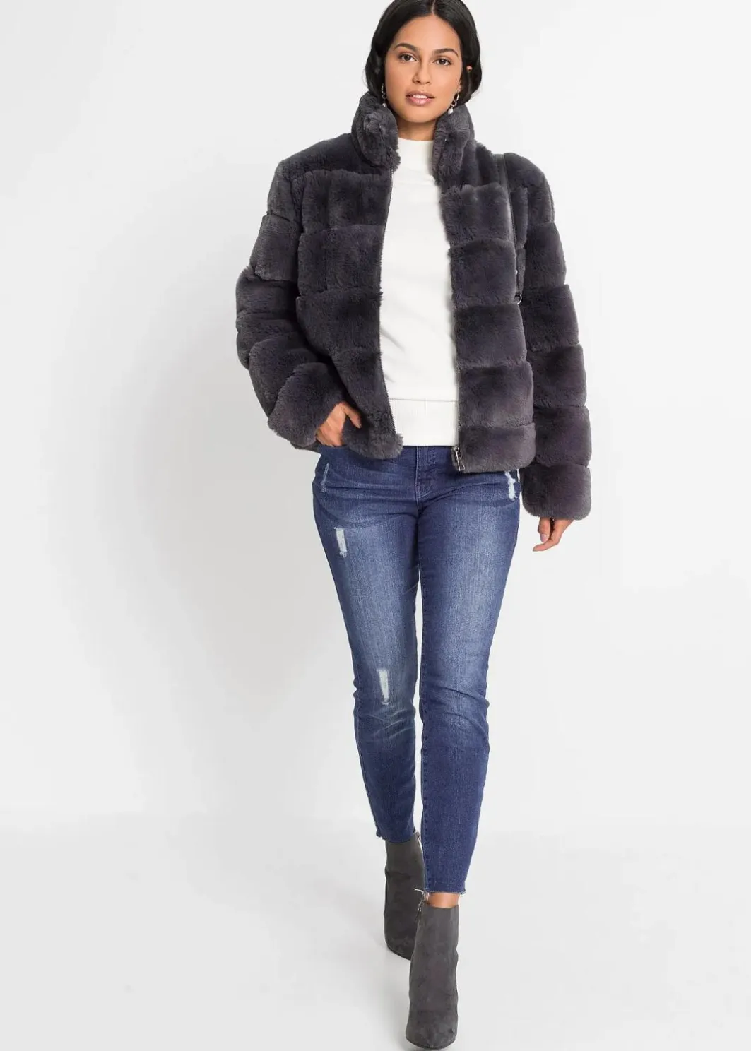 Outlet Fellimitat-Jacke mit Reißverschluss Damen Jacken & Mäntel|Bekleidung·Hosen