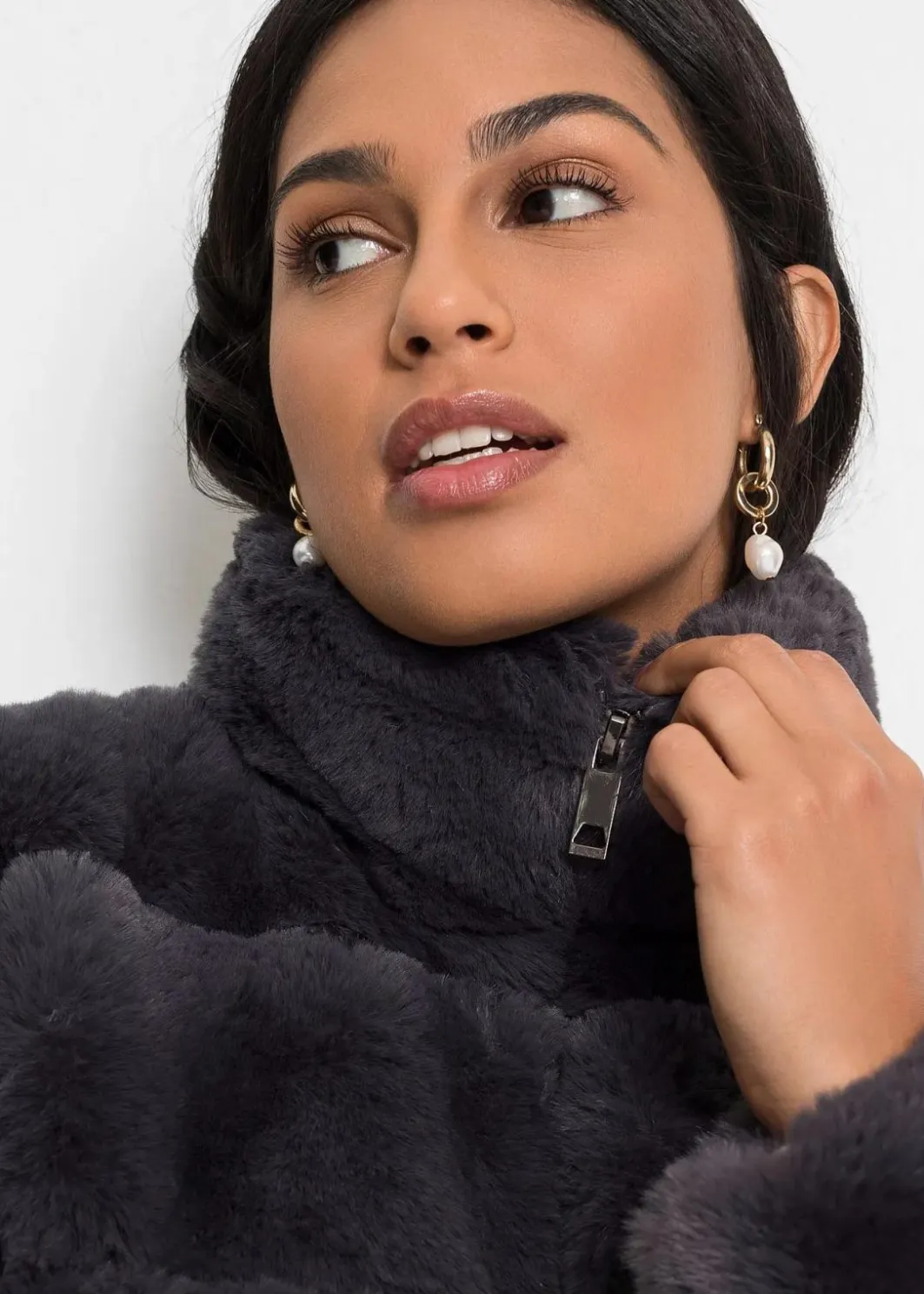 Outlet Fellimitat-Jacke mit Reißverschluss Damen Jacken & Mäntel|Bekleidung·Hosen