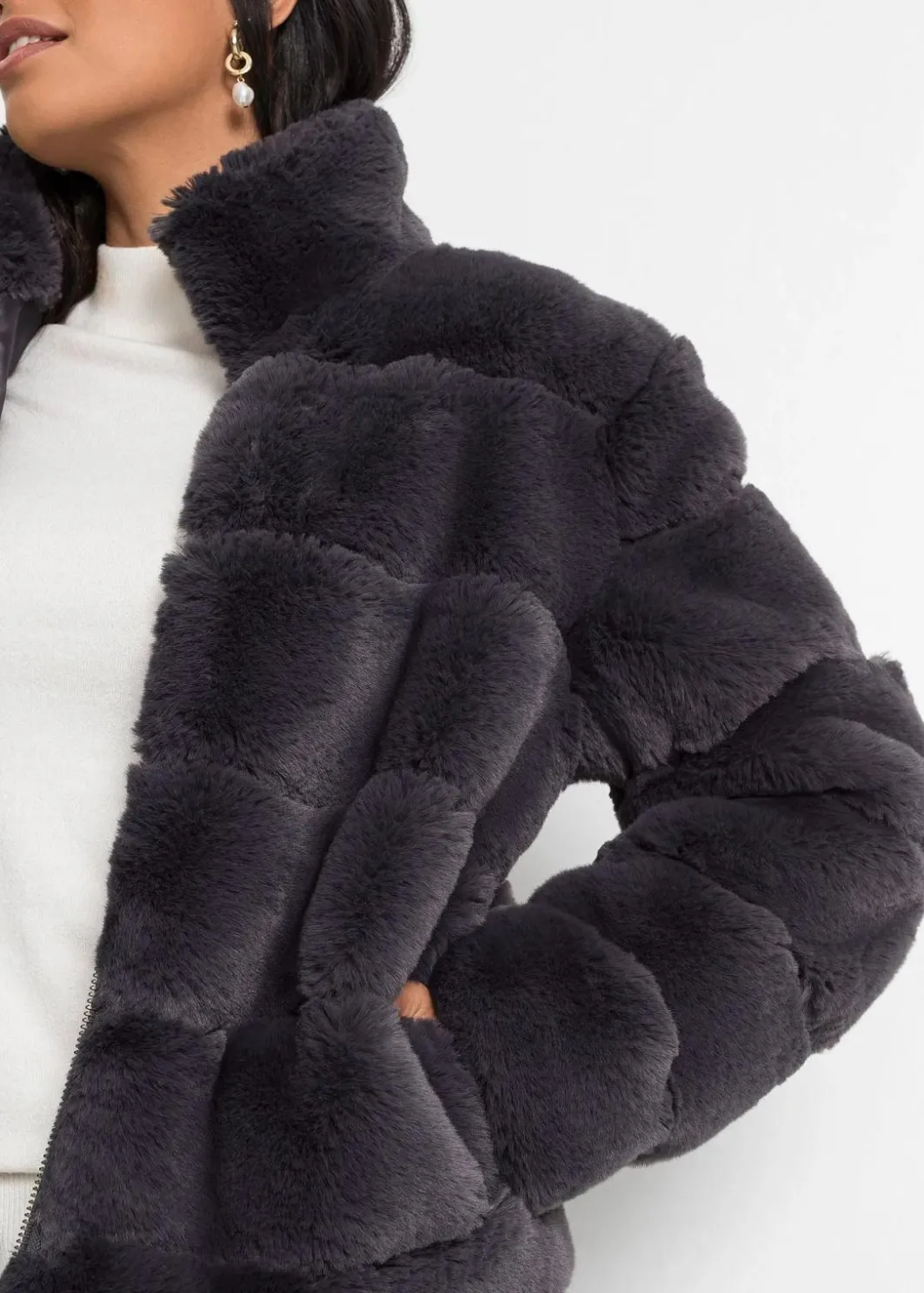 Outlet Fellimitat-Jacke mit Reißverschluss Damen Jacken & Mäntel|Bekleidung·Hosen
