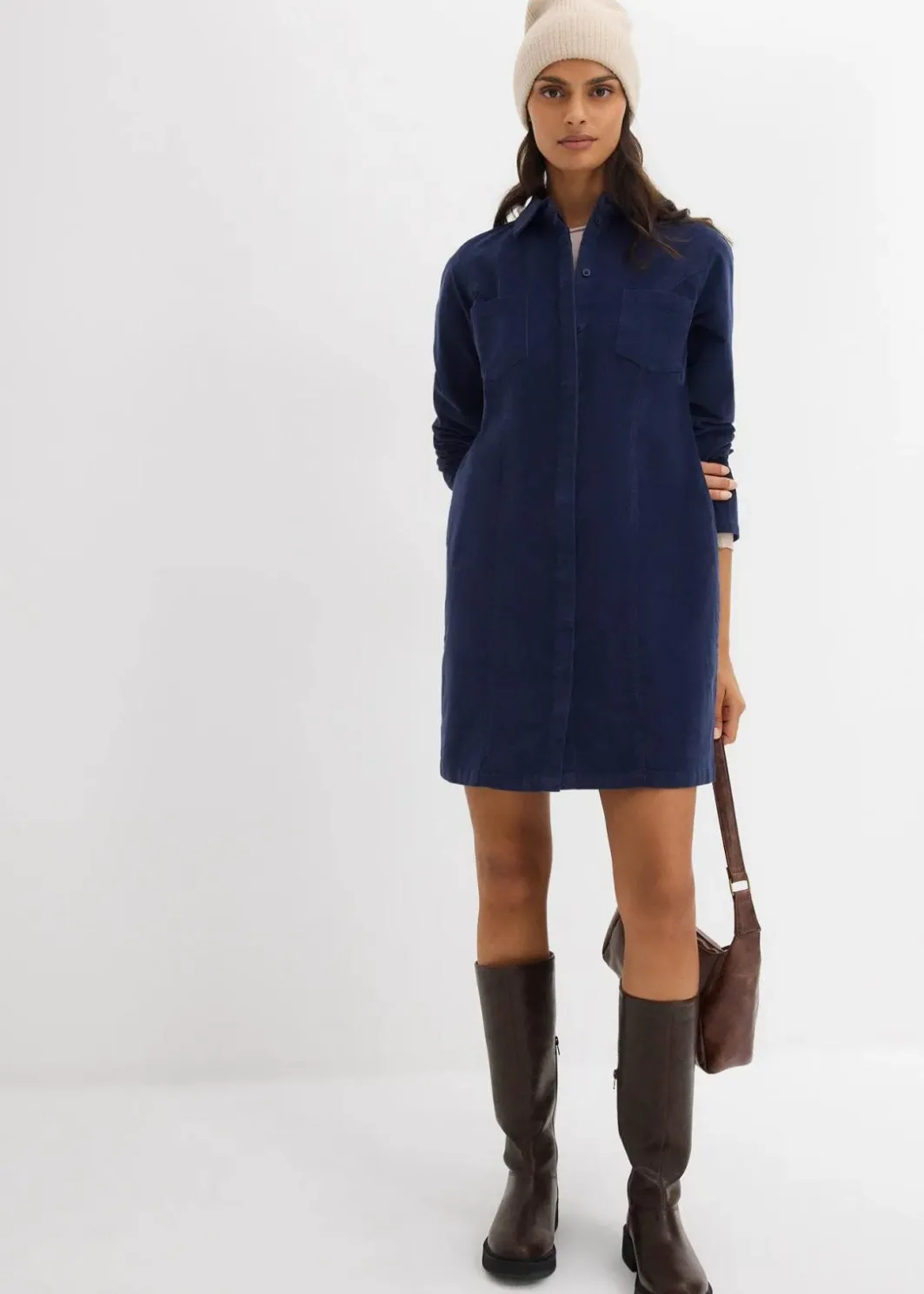Damen bonprix Kleider|Nachhaltigere Materialien|Figurbetontes Cordkleid