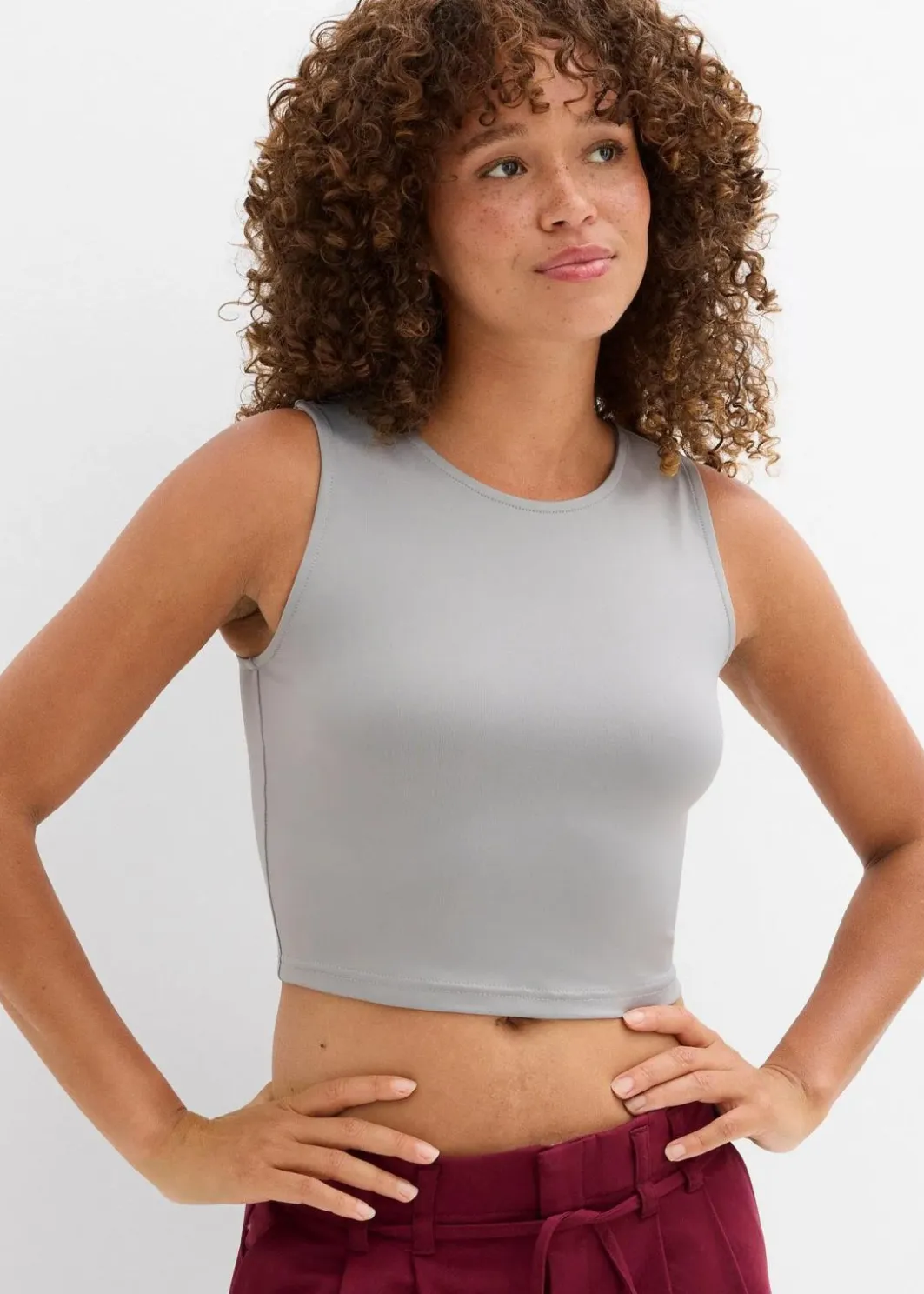 Damen bonprix Shirts & Tops|Nachhaltigere Materialien|Figurbetontes Cropped Top, Doppelpack (2-tlg. Set)
