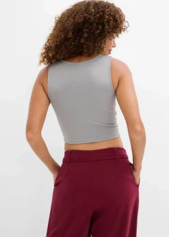 Damen bonprix Shirts & Tops|Nachhaltigere Materialien|Figurbetontes Cropped Top, Doppelpack (2-tlg. Set)