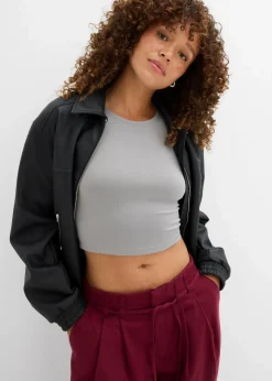 Damen bonprix Shirts & Tops|Nachhaltigere Materialien|Figurbetontes Cropped Top, Doppelpack (2-tlg. Set)