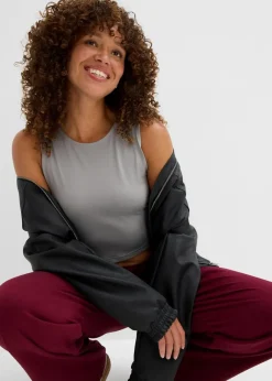 Damen bonprix Shirts & Tops|Nachhaltigere Materialien|Figurbetontes Cropped Top, Doppelpack (2-tlg. Set)