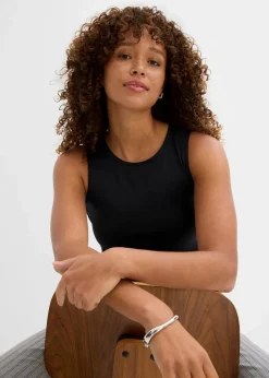 Damen bonprix Nachhaltigere Materialien|Shirts & Tops|Figurbetontes Cropped Top, Doppelpack (2-tlg. Set)