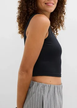 Damen bonprix Nachhaltigere Materialien|Shirts & Tops|Figurbetontes Cropped Top, Doppelpack (2-tlg. Set)