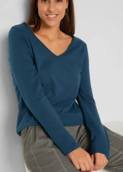Damen bonprix Shirts & Tops|Basics|Figurbetontes Langarmshirt (2er Pack)