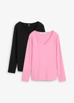 Damen bonprix Shirts & Tops|Basics|Figurbetontes Langarmshirt (2er Pack)