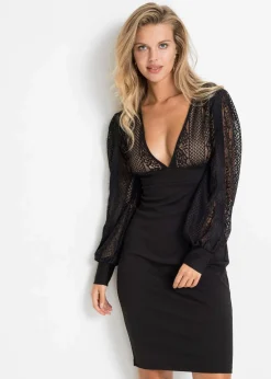 Hot Figurbetontes Midikleid mit Spitze Damen Bekleidung·Pullover & Strickjacken|Kleider