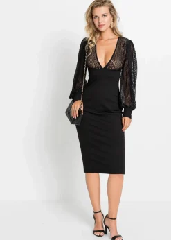 Hot Figurbetontes Midikleid mit Spitze Damen Bekleidung·Pullover & Strickjacken|Kleider