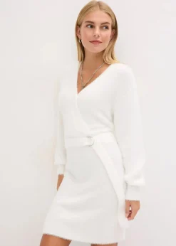 Damen bonprix Kleider|Strickmode|Figurbetontes Strickkleid mit Accessoire