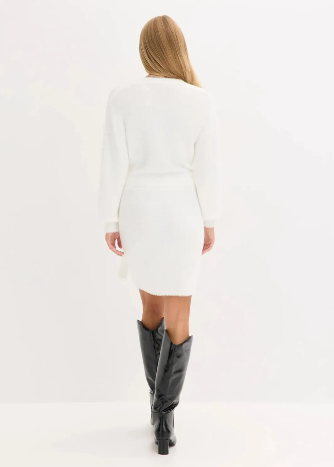 Damen bonprix Kleider|Strickmode|Figurbetontes Strickkleid mit Accessoire