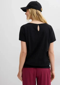 Damen bonprix Nachhaltigere Materialien|Shirts & Tops|Flammgarn-Shirt aus Bio-Baumwolle mit Smockbund