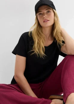 Damen bonprix Nachhaltigere Materialien|Shirts & Tops|Flammgarn-Shirt aus Bio-Baumwolle mit Smockbund