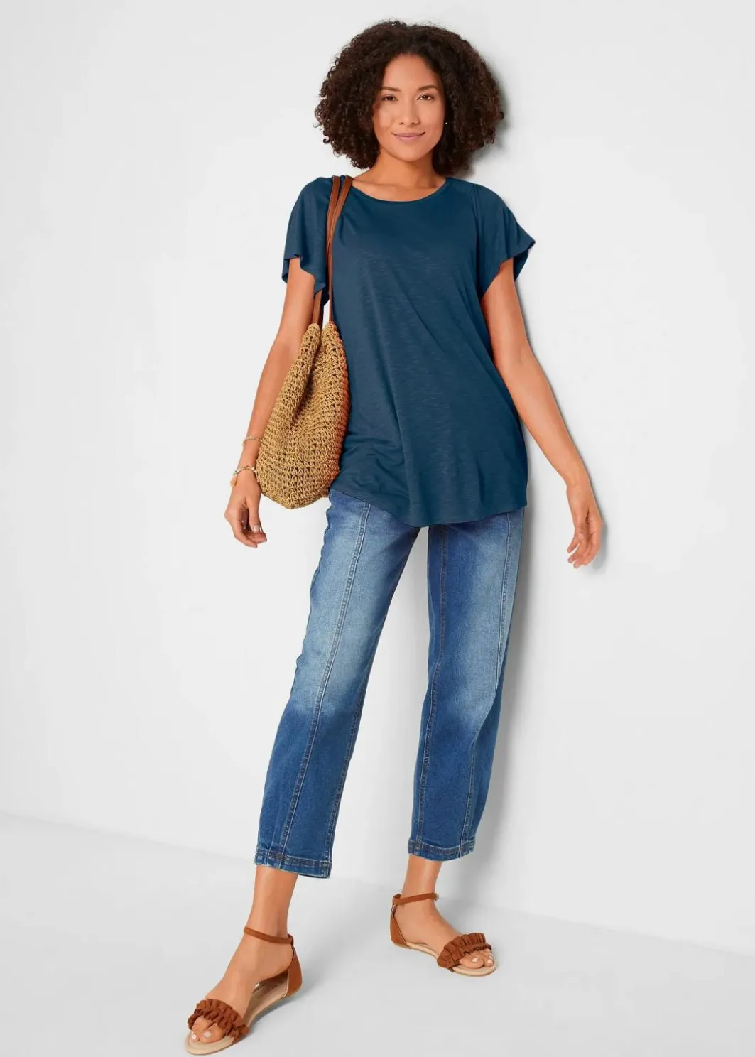 Damen bonprix Shirts & Tops|Nachhaltigere Materialien|Flammgarn-Shirt mit Flügelärmeln