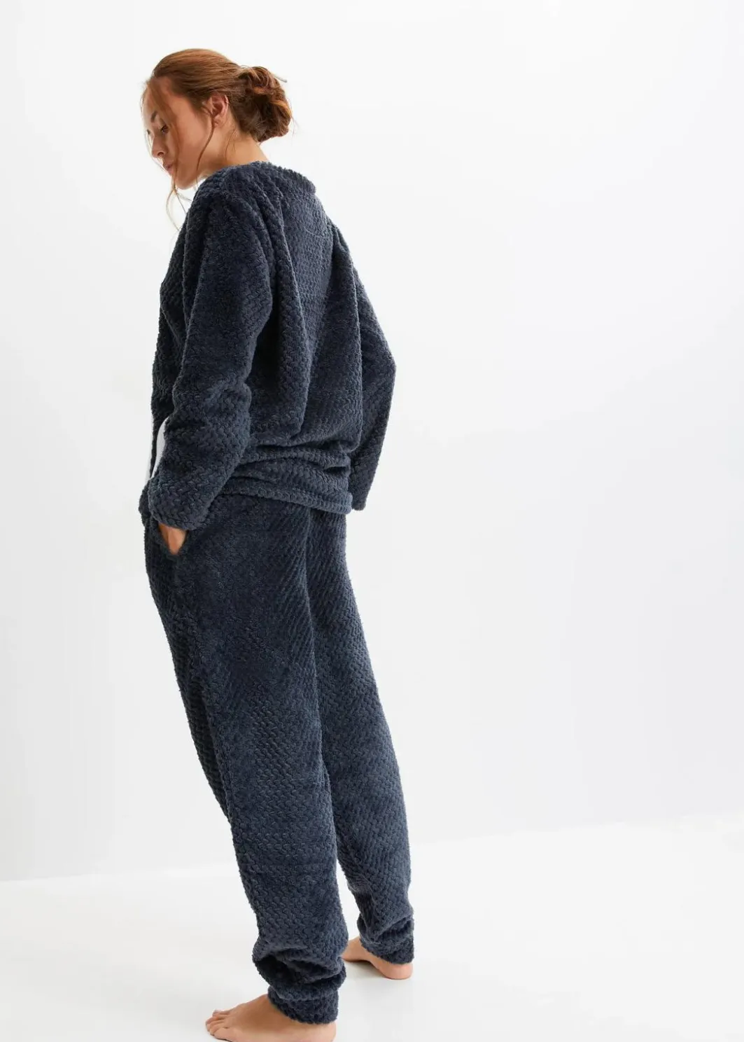 Damen bonprix Wäsche·Homewear|Wäsche·Nachtwäsche|Fleece Loungewear Hausanzug mit Strukturmuster und Applikation