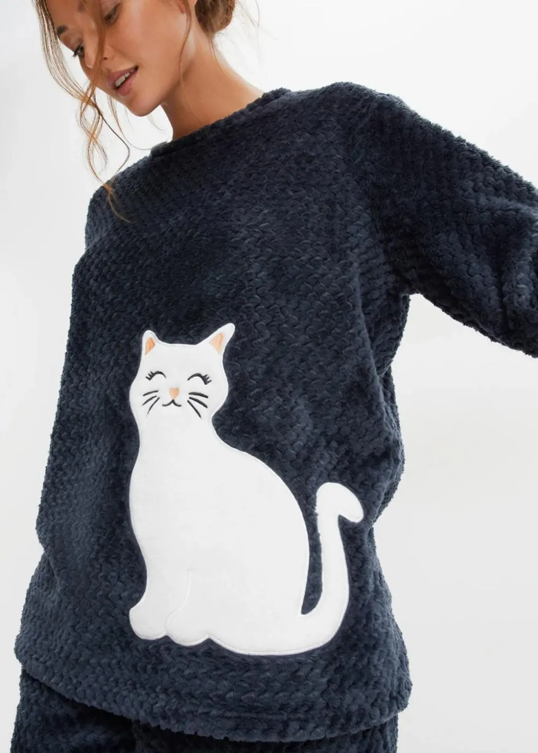 Damen bonprix Wäsche·Homewear|Wäsche·Nachtwäsche|Fleece Loungewear Hausanzug mit Strukturmuster und Applikation