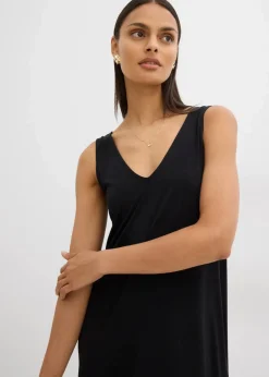 Damen bonprix Kleider|Bekleidung·Pullover & Strickjacken|Fließendes Trägerkleid mit V-Ausschnitt