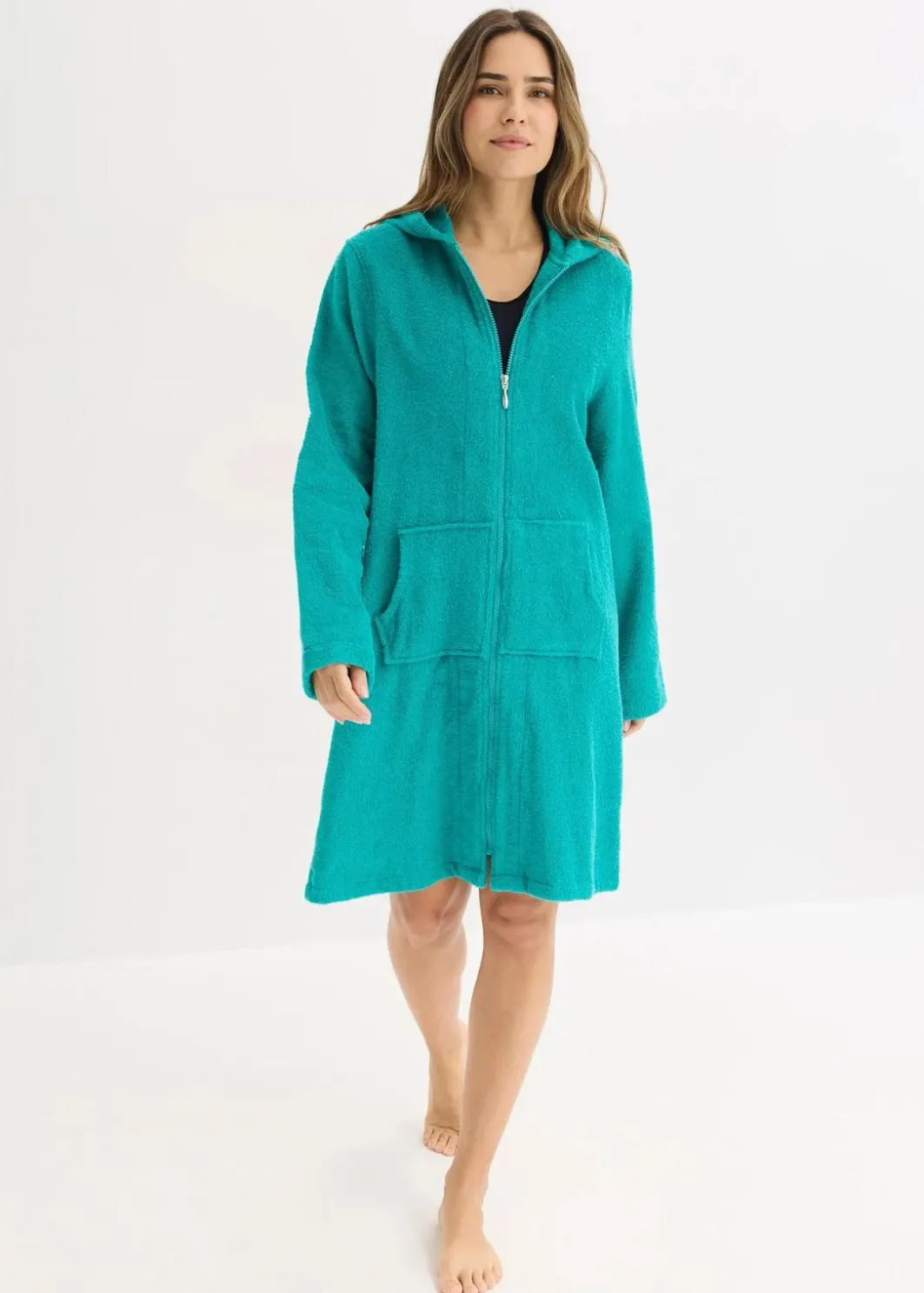 Clearance Frottee Bademantel aus Bio-Baumwolle mit Reißverschluss Damen Wäsche·Bademäntel|Nachhaltigere Materialien