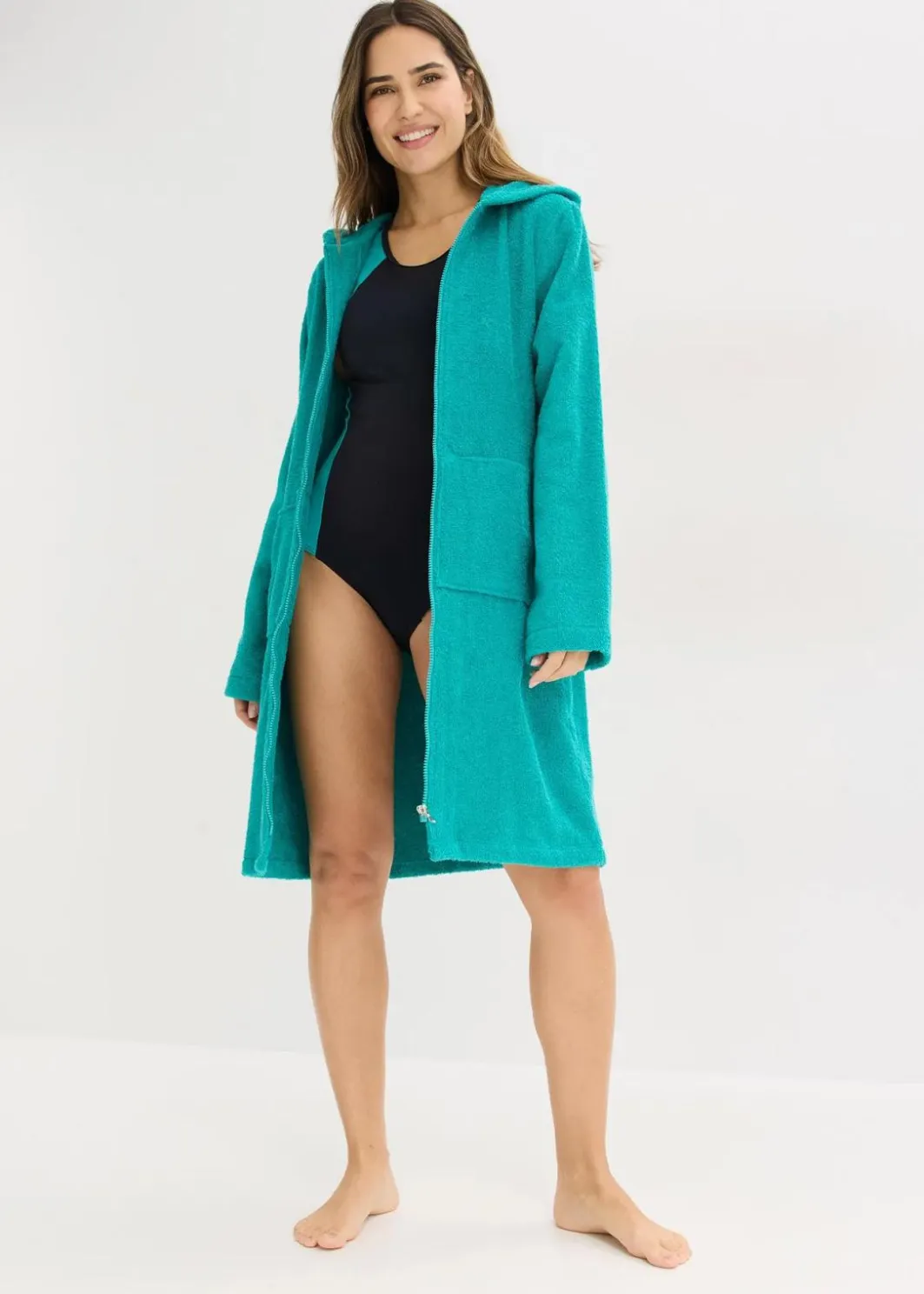 Clearance Frottee Bademantel aus Bio-Baumwolle mit Reißverschluss Damen Wäsche·Bademäntel|Nachhaltigere Materialien