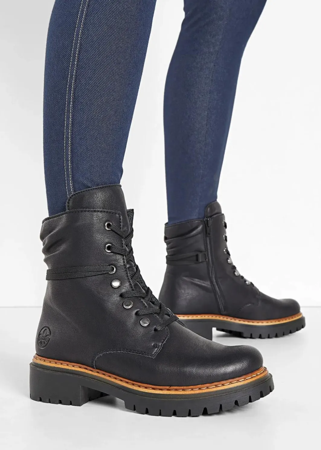 Damen Rieker High Heels|Komfortschuhe|Gefütterte Komfort-Schnürboots
