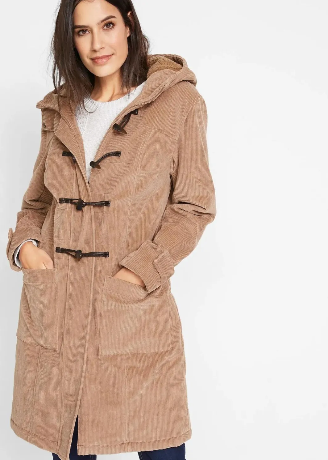 Damen bonprix Bekleidung·Hosen|Gefütterter Cord-Dufflecoat