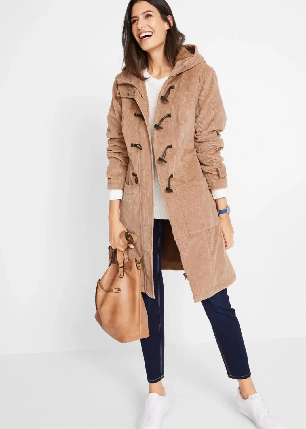 Damen bonprix Bekleidung·Hosen|Gefütterter Cord-Dufflecoat