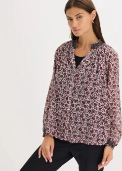 Damen bonprix Bekleidung·Jacken & Mäntel|Blusen & Tuniken|Gemusterte Chiffon-Bluse mit Stickerei