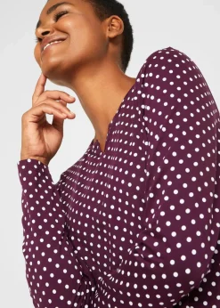 Online Gepunktetes Baumwoll-Langarmshirt mit Seitenschlitzen Damen Shirts & Tops