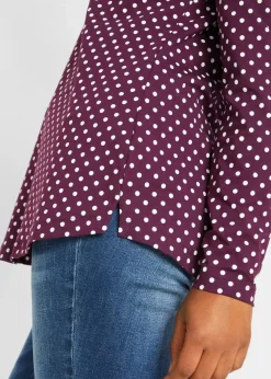 Online Gepunktetes Baumwoll-Langarmshirt mit Seitenschlitzen Damen Shirts & Tops
