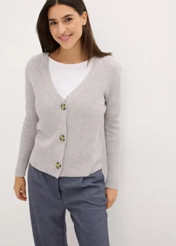 Damen bonprix Strickmode|Pullover & Strickjacken|Gerippte Strickjacke
