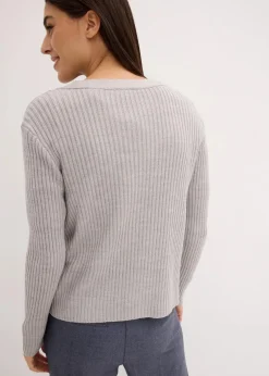 Damen bonprix Strickmode|Pullover & Strickjacken|Gerippte Strickjacke