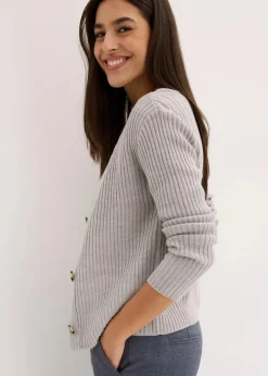 Damen bonprix Strickmode|Pullover & Strickjacken|Gerippte Strickjacke