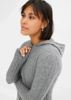 Discount Gerippte Strickjacke mit Kapuze Damen Strickmode|Pullover & Strickjacken