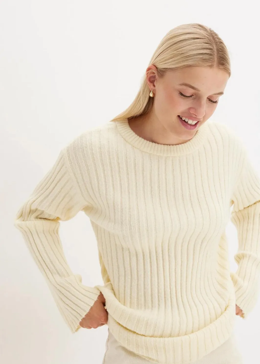 Damen bonprix Pullover & Strickjacken|Strickmode|Gerippter Oversize-Pullover